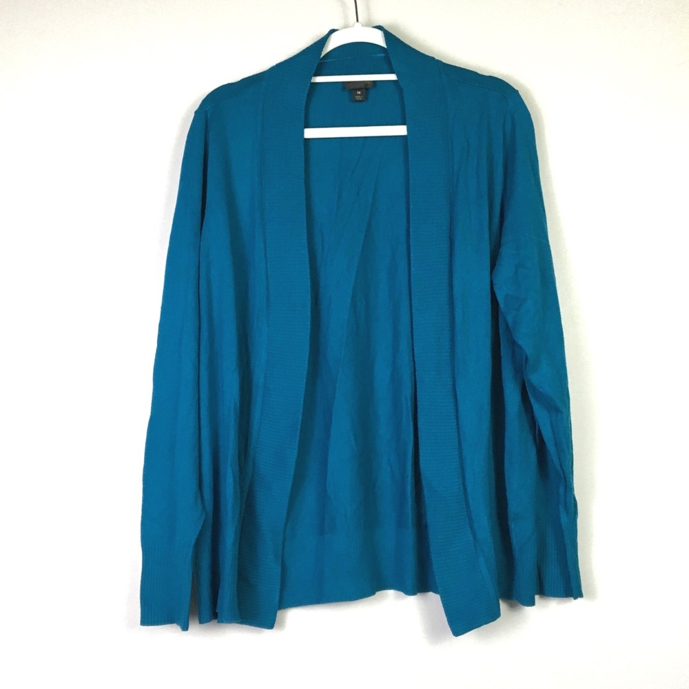 Worthington‎ Open Front Shawl Collar Cardigan Teal Blue Knit